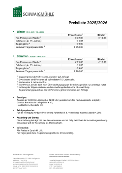 Preisliste 25/26 Preisliste 25/26